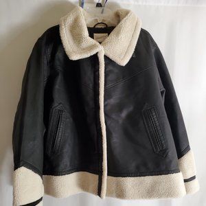Sherpa Trim Faux Leather Moto Jacket